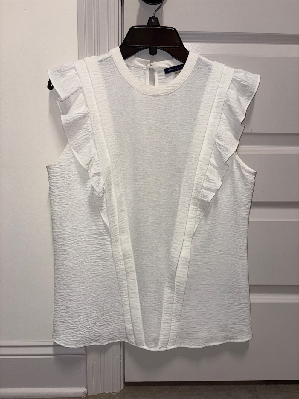Tommy Hilfiger White Ruffle Trim Sleeveless Blouse